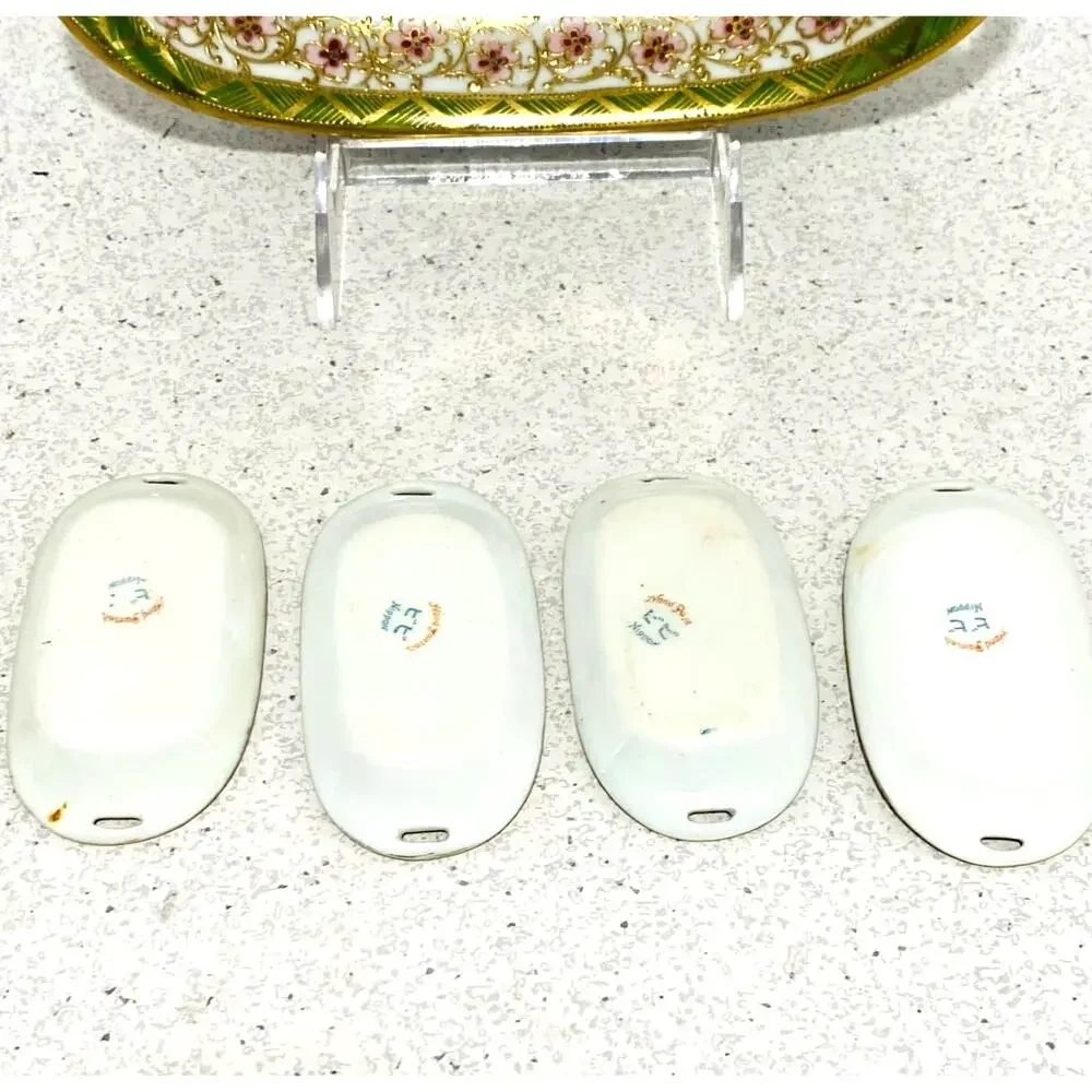 Vintage Hand Painted Nippon Porcelain Relish Tidbit Tray & 4 Salt Cellars Set
